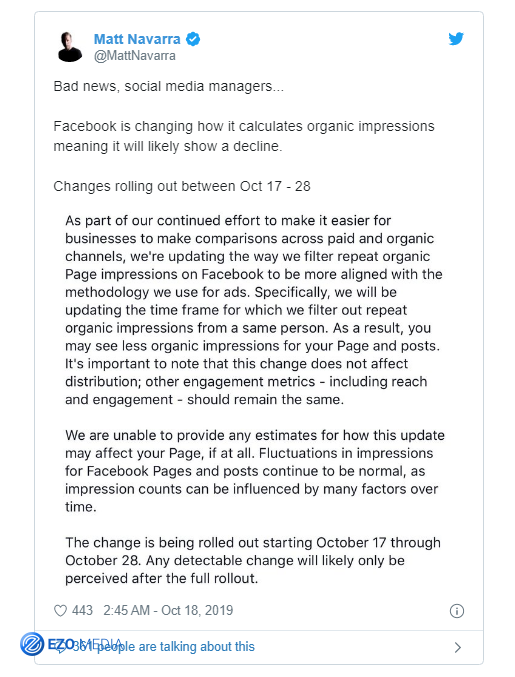 Số lần hiển thị tự nhiên trên trang đang được Facebook thay đổi cách đo lường 1